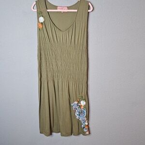 Johnny Was JWLA Tank Dress Size S Embroidered Dragon Floral Green Summer‎ Boho